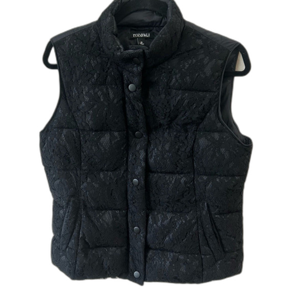 Roz & Ali Vest Women’s Size M Black Lace Front Full Zipper Snap Closure Puffer - Picture 1 of 12